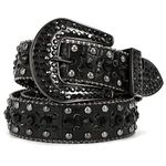 LEACOOLKEY Women Western Cowgirl Rhinestone Belt, Fashion Rhinestone Belt for Men for Jeans, Ladies Bling Rhinestone Belt for Dress (D-black,Fit Pants Size 33"-38")