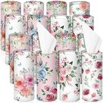 Ctosree 16 Pcs Car Tissue Cylinder with Facial Tissue Bulk Round Floral Car Tissue Holder Cylinder Tube Tissue Tubes Round Tissue Boxes for Car Travel Tissues Fit Car Cup Holder Round Container