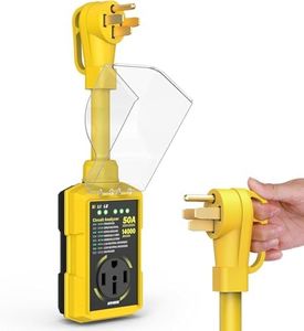 Kohree RV Surge Protector 50 Amp All-in-1 Circuit Analyzer w/LED Indicators with Waterproof Cover, Yellow, 50A 12000J