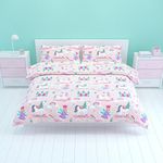 Bloomsbury Mill - Kids Double Duvet Set - Kids Double Bedding for Girls - Unicorn, Rainbow & Princess - Childrens Double Bed Duvet Cover Set with 2 x Pillow Case - Pink - 200x200cm