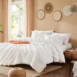 Cupocupa Queen Comforter Set Ivory Tufted Comforters Sets Bedding for Queen Bed 3PCS Boho Comforter Soft Fluffy Lightweight Comforter with 2 Pillow Cases for All Season