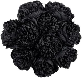 U'Artlines 10 Heads Artificial Peony Silk Flower Leaf Home Office Wedding Party Festival Bar Decor (Black)