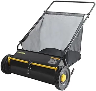 EAGWON Push Lawn Sweeper, 26-Inch Width, 7 Cu. Ft. Hopper Capacity, 4 Spinning Brushes, Adjustable Height, Durable Steel Frame with Rubber Wheels,Yellow&Black