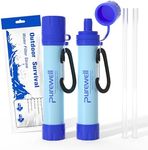 Purewell Outdoor Water Filter – 0.01 μm ultra-fine filter removes 99.99% of bacteria & heavy metals | 1500L filter capacity | Portable drinking water filter with Carabiner for survival & outdoor