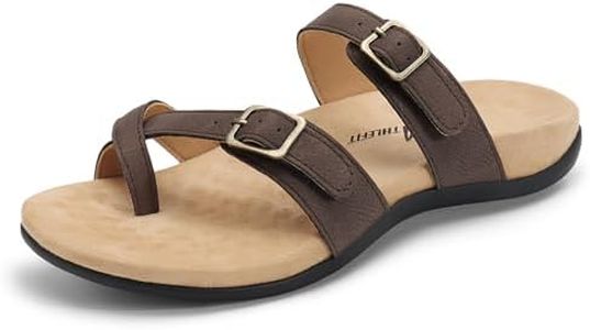 Athlefit Orthopedic Sandals for Women with Arch Support Adjustable Comfort Walking Orthotic Flip Flops, Brown, 9