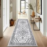 Enyhom Carpet Runner, 60 x 180 cm Grey Machine Washable Hallway Runner Rug Soft Touch Kitchen Floor Carpet Runner Mat Extra Long Non Slip Entryway Runner Mat for Living Room Laundry Room