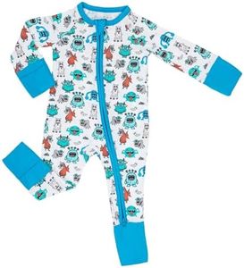 LollyBanks Bamboo Baby Romper, Long Sleeve Pajamas with 2-Way Zipper, 95% Viscose from Bamboo and 5% Spandex, Breathable Infant Sleepers for Boys, Stretchy Baby Romper 0-3 Months (Monster Print)