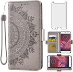 Asuwish Compatible with Moto Z2 Play Wallet Case and Tempered Glass Screen Protector Card Holder Flip Wrist Strap Stand Cell Phone Cover for Motorola MotoZ2Play Droid MotoZ2 2Play Z 2 2Z Z2play Grey