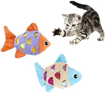 Andiker Cat Catnip Toys, 2pcs Small Cat Fish Toys with Crinkle Shine Ring Paper to Make Sound to Catch Your Cats Eyes and for Your Cats to Chew and Catch Interactive Cat Toys for Indoor Cat (2pc)