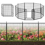 Decorative Garden Metal Fence Black 23ft(L)×32in(H) 10 Panels Wire Rustproof Folding Animal Barrier Border Heavy Duty Iron Landscape Edging Privacy Fencing Patio Flower Bed for Yard Dog Outdoor Fences