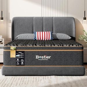 Bestier 14 inch Organic Wool Pillow Top Gel Memory Foam King Mattress, Medium Firm Mattress with Removable Plush Topper, Made in USA, CertiPUR-US Certified, Plush Mattress in a Box(Black)