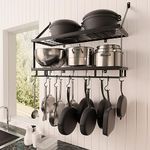 KES Pot Rack 30 Inches Kitchen Pot and Pan Organizer Rack 2-Tier Wall Pot Hangers with 12 Hooks Matte Black, KUR215S75B-BK