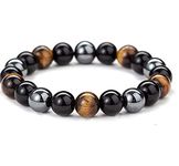 THUNDERSTORM Triple Protection Bracelet Tiger Eye, Black Tourmaline & Hematite Gemstones Reiki Crystal Beads Naturally Energized Stretchable Bracelet for Men & Women