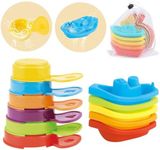 Mold Free Bath Toys for Toddlers 1-3, 11PCS Rainbow Floating Boats with Bathing Spoon & Mesh Bag Storage, Water Table Toys for Infants 6-12 Months, Stacking Pool Beach Toys Idea Gift for Boys Girls