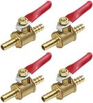 Antrader 4 Pcs Forged Brass Ball Valve Mini Shut Off Switch, 1/4" Hose Barb x 1/4" Hose Barb, 180 Degree Operation Handle