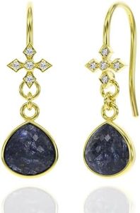 Blue Sapphire Earrings for Women Heart Dangle Drop Shape - 18K Gold Vermeil, Certified 925 Sterling Silver Earring - Hypoallergenic Gold Jewelry for Women, Mothers Day Gifts, Birthday Gifts for Women
