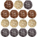 Wicker Rattan Balls 15 Pcs Decorative Multiple Color Orbs Natural Spheres Vase Fillers for DIY Craft, Party, Wedding Table Decoration, Baby Shower, Aromatherapy Accessories- Natural Brown Gray