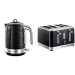 Russell Hobbs 24361 Inspire Electric Kettle, 3000 W, 1.7 Litre, Black with Chrome Accents with 4 Slice Toaster