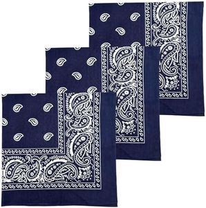 MDSTYLE 3 PCS Extra Large Bandanas 27” x 27” 100% Cotton for Men & Women Paisley Handkerchief Headband Scarf Jumbo Bandana, 3pcs Navy Blue