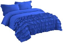 5PC Half-Ruffles Duvet/Quilt/Rajai Cover Set with Zipper Closure, 100% Egyptian Cotton (1 Half-Ruffle Duvet Cover & 4 Pillow Covers) 400 Thread Count, Cozy and Fluffy- Royal Blue Solid,Queen Size.