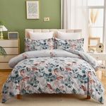 DJY Light Blue Duvet Cover Double Floral Bedding Set, Reversible Lightweight Leaves Bedding Sets 3PCS with Zipper Closure (Double, 200x200cm)