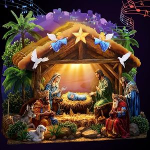 FaCraft Musical Christmas Cards, 3D Pop Up 5-Layer Nativity Scene Decor