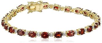 18k Yellow Gold-Plated Sterling Silver Garnet and Diamond Bracelet, 7.25