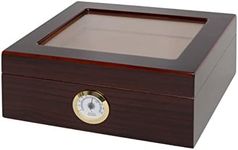 Humidor Supreme Capri Desktop Humidor with Glass Top, Mahogany Finish | Small Desktop Cigar Storage with Spanish Cedar Tray & Divider | Cigar Box with Humidifier & Glass Hygrometer, Holds 25-50 Cigars