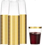 LATERN 50Pcs Gold Rimmed Plastic Cups, 360ml Plastic Tumblers Reusable Drink Cups Elegant Party Wine Glasses for Champagne Beer Cocktail Martini Soda Dessert (10.5 x 7.5cm)