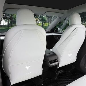 Car Seats Back Cover for Tesla Model 3/Y/S, Leather First Row Seats Back Cover with Pocket, Kick Mats Seat Protector Case, Set of 2, Wear-Resistant, Waterproof, Anti-fouling