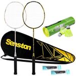 Senston Badminton Set S300 Graphite Full-Carbon Badminton Rackets With Carry Case, 2 Badminton Rackets 1Tube Shuttlecocks and 2 Overgrips
