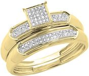 Dazzlingrock Collection Round White Diamond Square Head Wedding Ring Set for Women (0.25 ctw) in Yellow Plated Sterling Silver Size 7