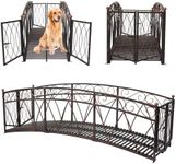 Kinsuite 8FT Metal Garden Bridge with Gate - 96”x 31”x 31.6”Decorative Footbridge Iron Bridge with Safety Siderails, Outdoor Decorative Yard Garden Arch for Backyards Fish Pond Stream, Dark Blonde