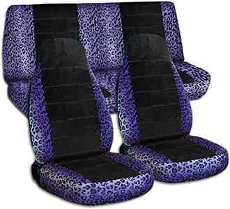 Totally Covers Animal & Black Car Seat Covers: Purple Leopard - Universal Fit - Full Set - Front Buckets & Rear Bench - Option for Airbag/Seat Belt/Armrest/Release/Lever/Split Compatible