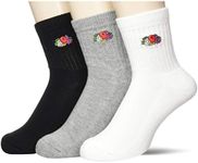 Fruit of the Loom Socks, Quarter Length, Embroidery, Bottom Pile, Set of 3 Pairs, Multicolor(White, Grey, Black), 25.0-27.0 cm