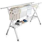 JAUREE Clothes Drying Rack 2 Tiers, Heavy Duty Drying Rack Clothing Folding Indoor Outdoor, Stainless Steel Laundry Drying Rack, Foldable Garment Rack with 20 Windproof Hooks (84 Inches)