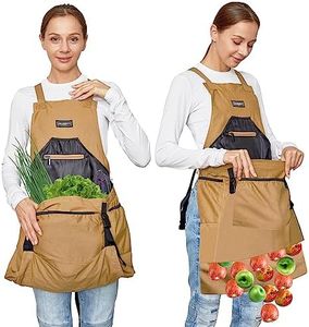 ZIOZERTT Gardening Apron, Canvas Garden Aprons with 6 Pockets and Harvesting Pouch for Women and Men,Gardener Gifts, Brown
