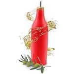 kitchentoolz Olive Oil Stoneware Dispenser Bottle, Ceramic 16 Oz Container for EVOO or Vinegar Kitchen Counter, Red