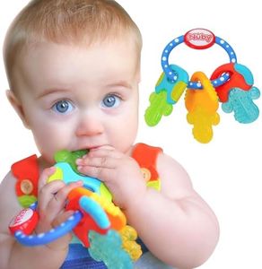 Nuby Ice Gel Teether Keys - Silicone Soothing Baby Teether Toys for Infants - Gentle for Sore Gums Colorful and Fun Toys - Safe and Durable Infant Baby Teething Toy - Blue