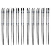 Zollyss Designer Printed Round Stainless Steel Reusable Chopsticks; 23 cm - Silver (10 Pairs)