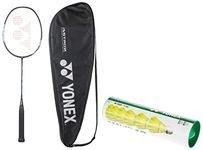 YONEX Graphite Badminton Racquet Astrox Lite 27i (G4, 77 Grams, 30 lbs Tension, Blue) & Yonex Mavis 10 Nylon Shuttlecock, Yellow, Pack of 6 | Made in Japan (Green Cap)