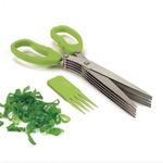 S R EXCLUSIVE Multi-Functional Stainless Steel Kitchen Knives 5 Layers Scissors Cut Herb Spices Cooking Tools Vegetable Cutter with Cleaning Brush (Colour Multi), 19cm x 7.5cm