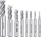 AUTOTOOLHOME 1/8" 3/16" 1/4" 5/16" 3/8" 1/2" high Speed Steel HSS 4 Flute Straight End Mill Cutter 5/32" 1/16" Set of 8