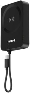 Philips Magnetic Battery Pack Powerbank 10000mAh Power Bank Aluminimun with C Cable, PD 20W, 15W Wireless, Charger Compatible with Magsafe iPhone 16/15/14/13 Pro/Max/12 (Black, 10000mAh)