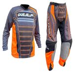 2024 Wulfsport Adult Motocross Jersey and Pant Adults MX Race Suit Off Road Sports Dirt Quad Bike ATV BMX Enduro Shirt Trouser Black/Orange (TOP (M),32 inches)