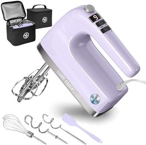 Lord Eagle 9-Speed Digital Hand Mixer Electric Handheld, 500W DC Motor Kitchen Mixer for Cake Baking, Lightweight Egg Beaters with Stain-resistant & Waterproof Storage Bag & 6 Accessories, Purple