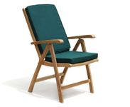 Jati Tewkesbury Reclining & Folding Teak Garden Chair with Cushion (Green) - Grade-A Teak | 5 Adjustable Positions | Delivered Ready Assembled