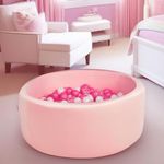 BABYMAM Pool Ball Pit with 200 Balls Soft Foam Toddler Baby Kids Girls Boys Play Round Pool Playpen Removable Cover - Pink