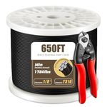 WAYSKA 650FT 1/8" T316 Black Stainless Steel Cable, Black Wire Rope Aircraft Cable for Indoor Outdoor Cable Railing Stair Deck Fencing, 7X 7 Strands Contruction, DIY Balustrades, Comes with a Cutter