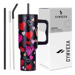 Tumbler with lid and Straw 1200ML Cup Stainless Steel Vacuum Insulated Tumbler for Water, Iced Tea or Coffee 1.2L Office Gym Travelling (Black Heart)